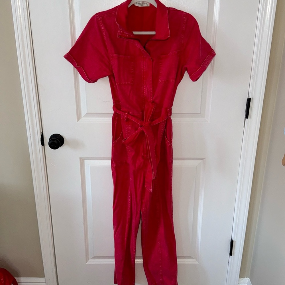 PANTS STORE size medium red denim romper, wore once
